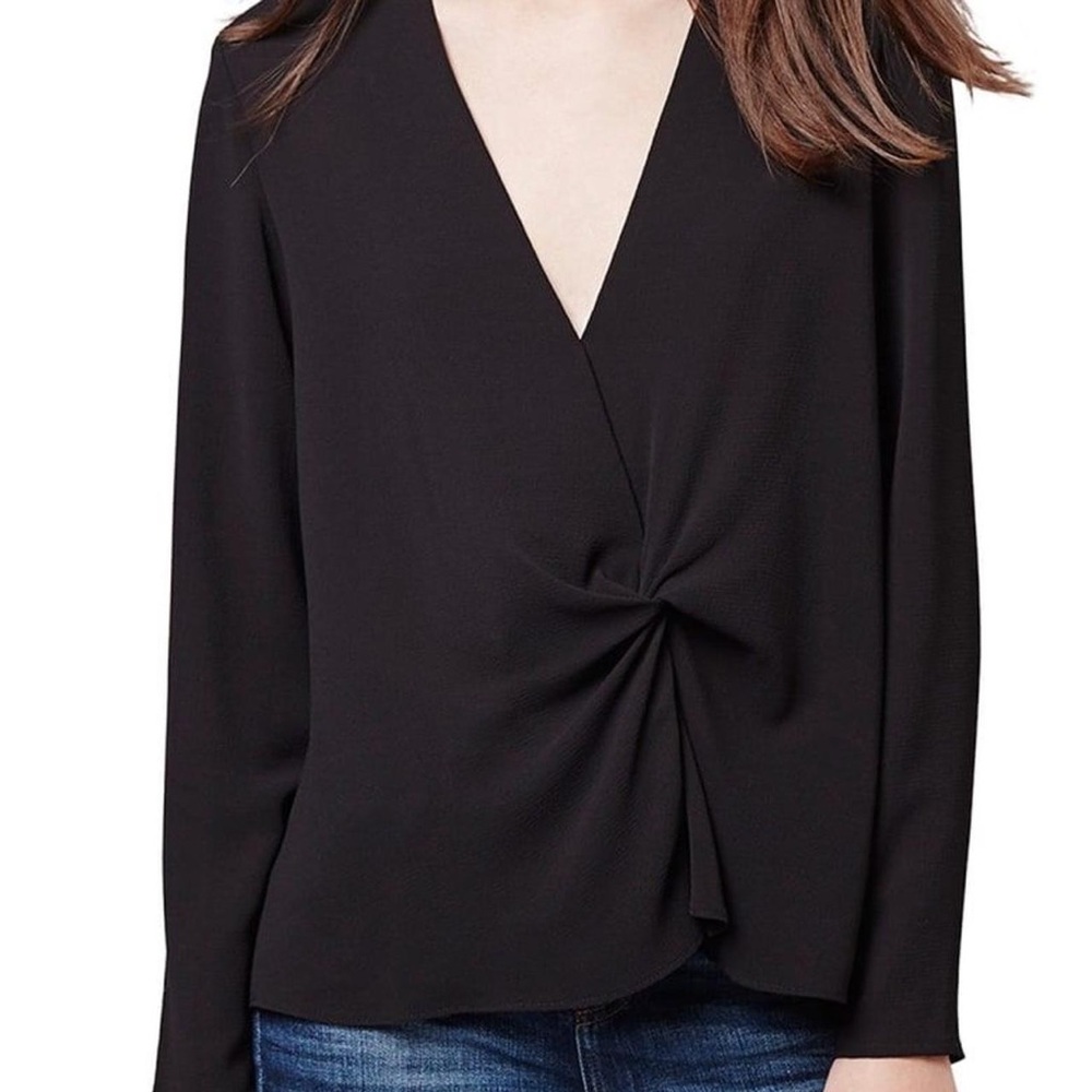 Topshop Black Twist-Front V-Neck Long Sleeve Blouse